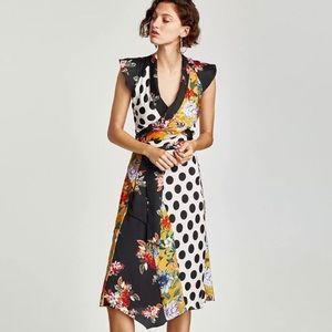 Zara Flower Polka Dot Midi A-Line Dress (NWT, Rare